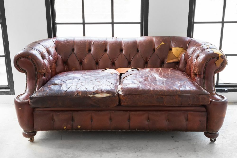 Old leather couch for furniture removal